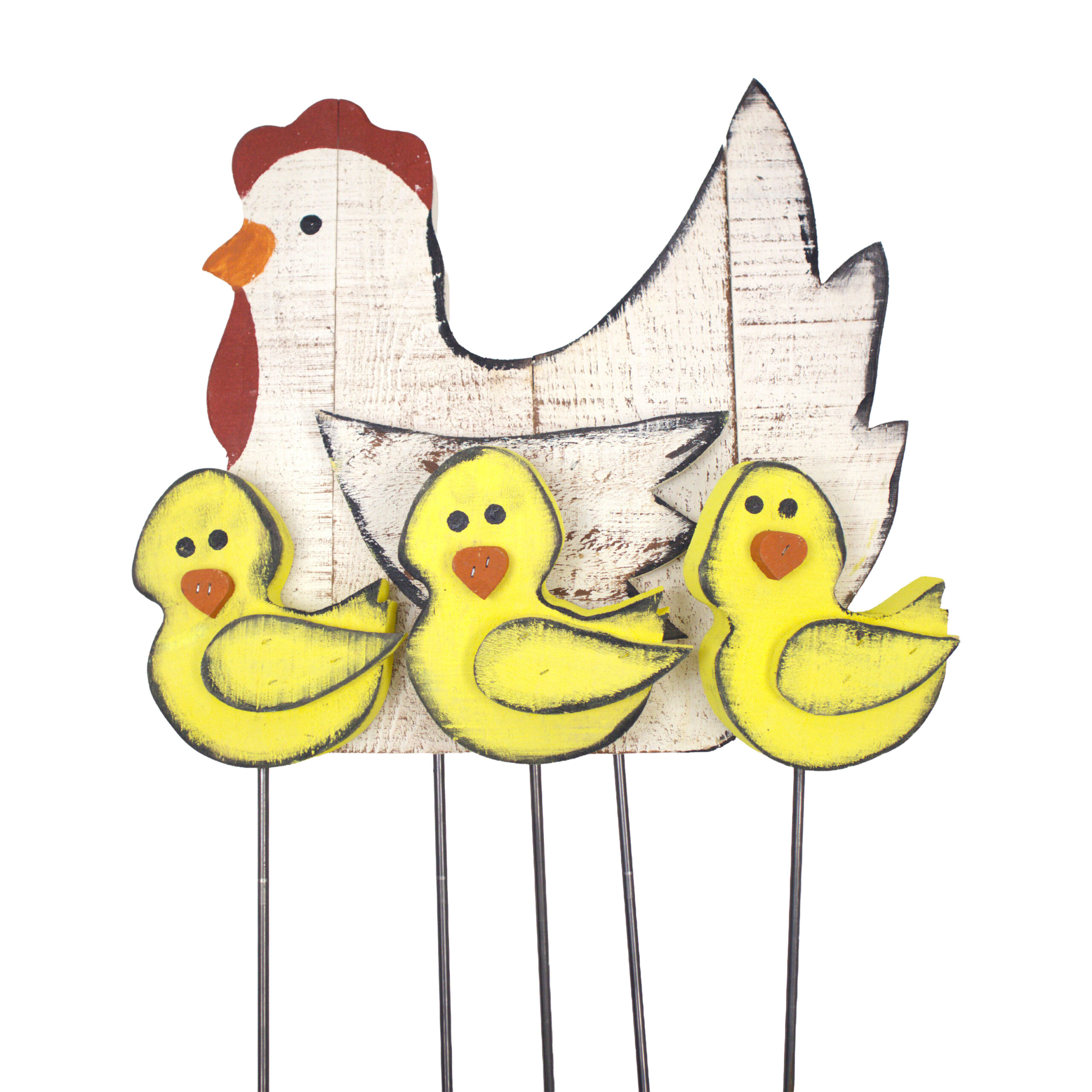 Mother Hen & 3 Baby Chicks On Metal Rods